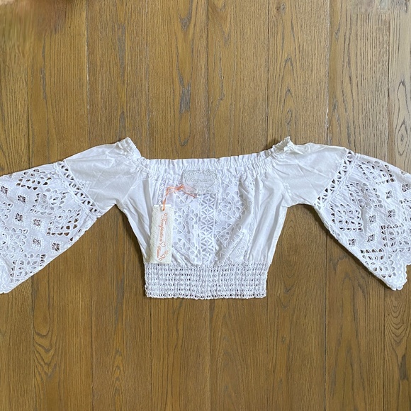 Smocked Ceca Off-The-Shoulder Lace Top New with tags - Picture 9 of 14